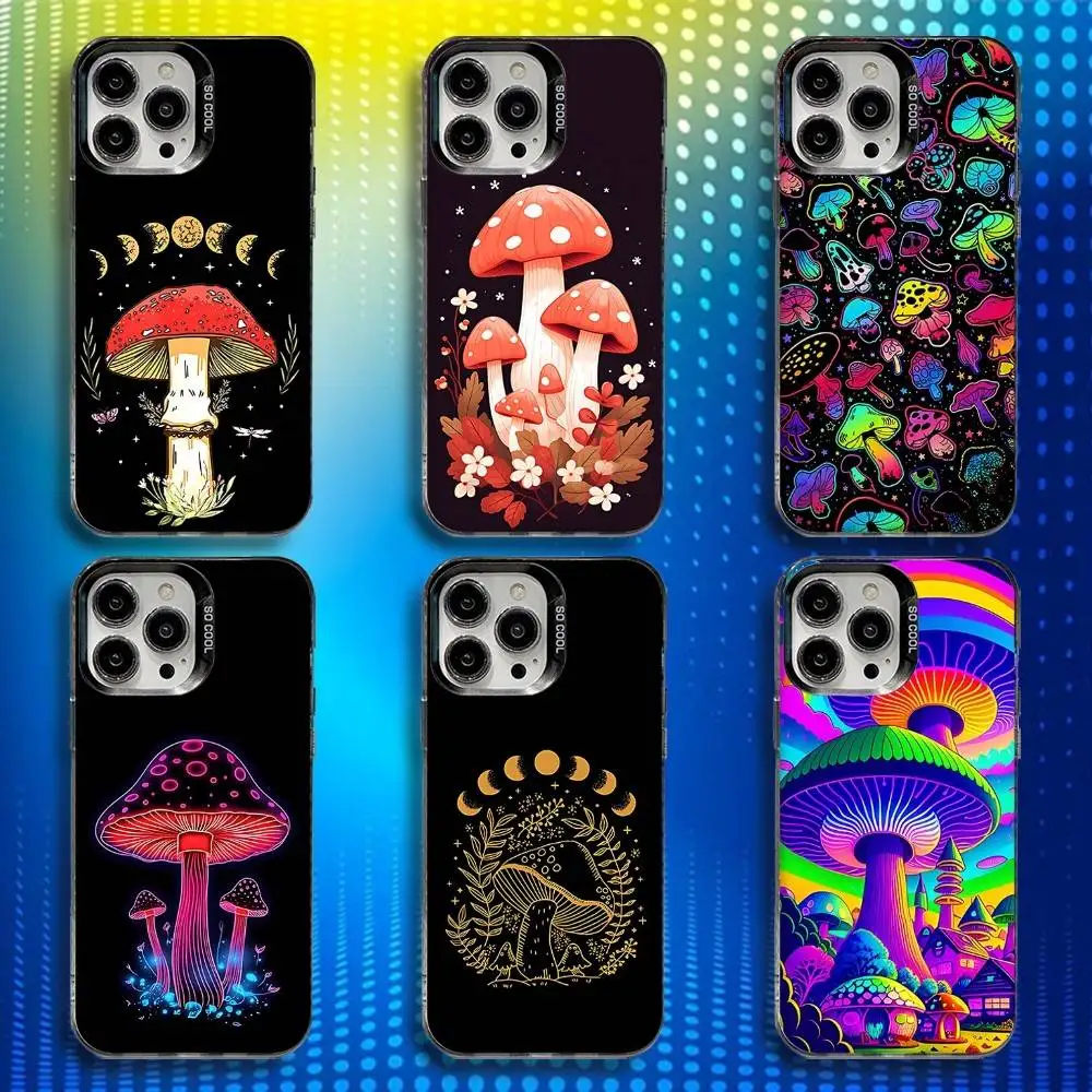 

T-Trippy Mushrooms Art Phone Case For iPhone 17,16,15,14,13,12,X,8,Pro,Max,Plus,E,SE4,Air,Mini IMD Matte Black