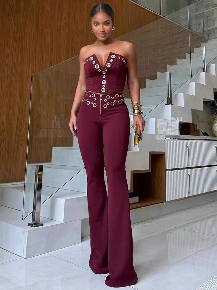2 Piece Outfit Set Women Summer Elegant and Chic Corset Waist Vest and Pants Set Streetwear Slim Fitting Wholesale Dropshipping