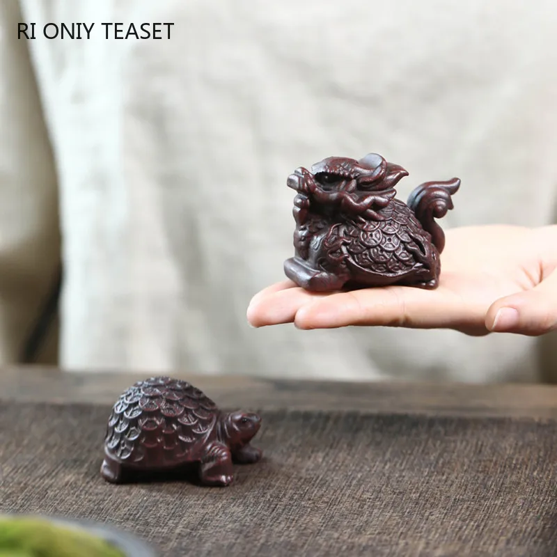 

Yixing Purple Clay Tea Pet Handmade Lucky Dragon Turtle Statue Ornaments Animals Decors Crafts Chinese Zisha Tea Set Decoration