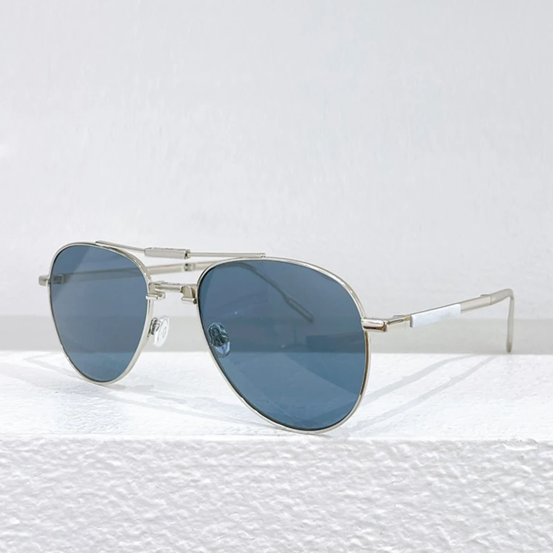 

Classic Sliver Folding Sunglasses Men INS Style Pilot Sun Glasses for Male Street Fashion Double Bridge Alloy Solar Glasses