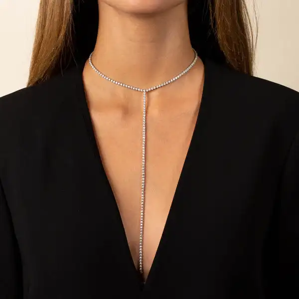 NEW Fashion Iced Out Bling 2MM Slim CZ Tennis Chain Long Sexy Women Y Lariat Necklace Gold Plated Multi Colors