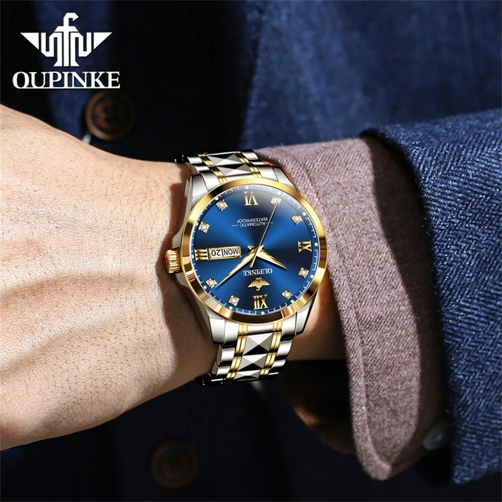 OUPINKE, reloj para hombre 3262, marca superior de lujo, reloj mecánico automático de acero de tungsteno, relojes con fecha semanal resistente al agua hasta 50M para hombre