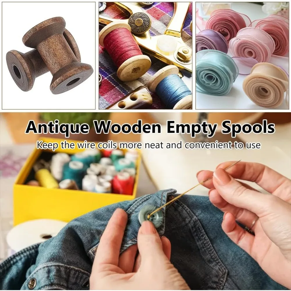 30Pcs Antique Wooden Empty Spools, 1.18\