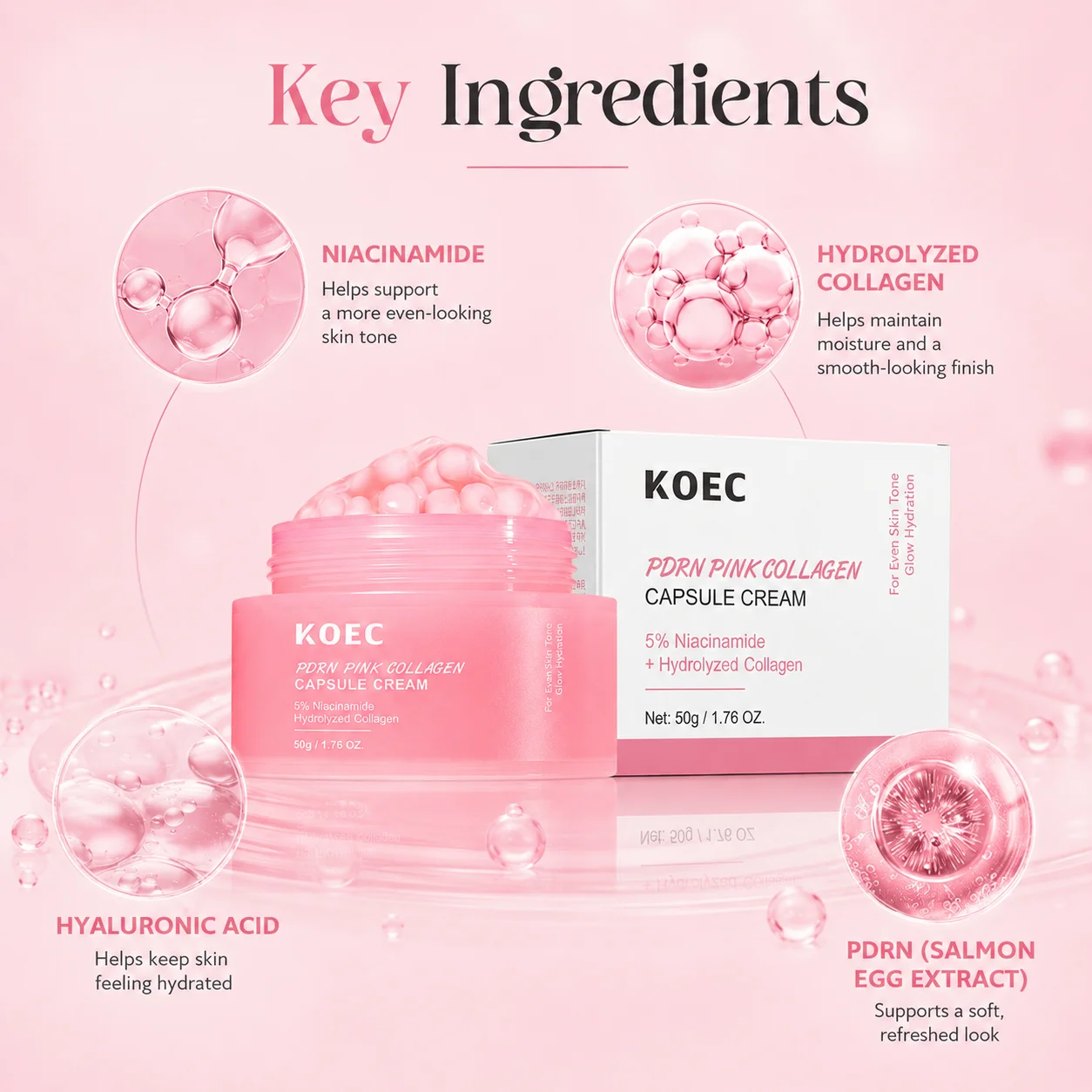 Collagen Peptides PDRN Capsule Cream, Face Moisturizer | Refining Moisturizing Cream | Collagen, PDRN for Blemish Improvement, Hydrating Glow, Skin Refining | Asian Skin Care - 1.76 oz