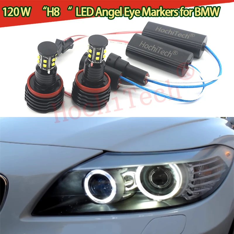 120W Xenon White H8 LED Angel Eyes Halo Ring Marker Bulb Canbus No Error For BMW E92 E93 E70 X5 F10 Front Headlight Bulb Kit