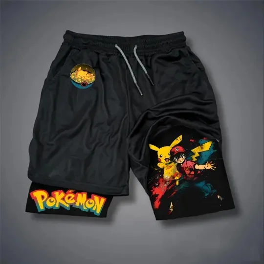 2026 Casual Pokemon Cartoon Street-shorts voor heren en dames, fitnessfiets-hardloopstrandshorts