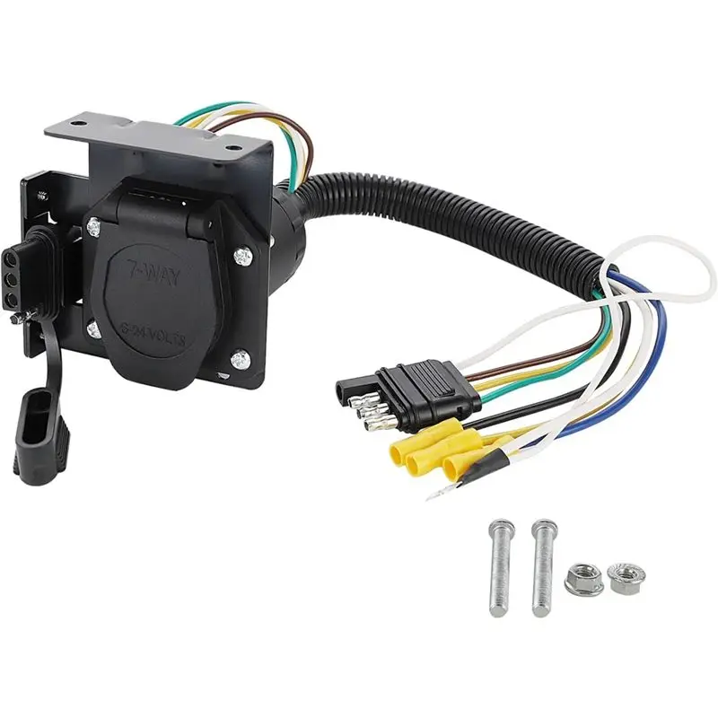 4-Way Flat To 7-Way And 4-Way Flat Female Trailer Wiring Adapter Connector Kit, Adapt 4-Way Flat Vehicle-Side Socket