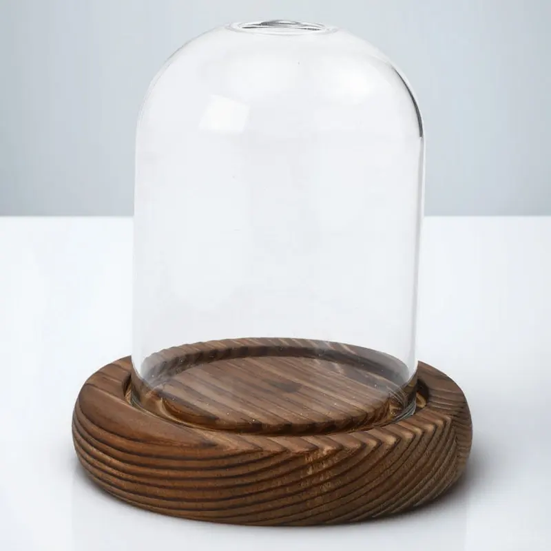 Glass Cloche Cup with Wooden Base for Aromatherapy, Wax Melter, Living Room Bedroom Office Decor