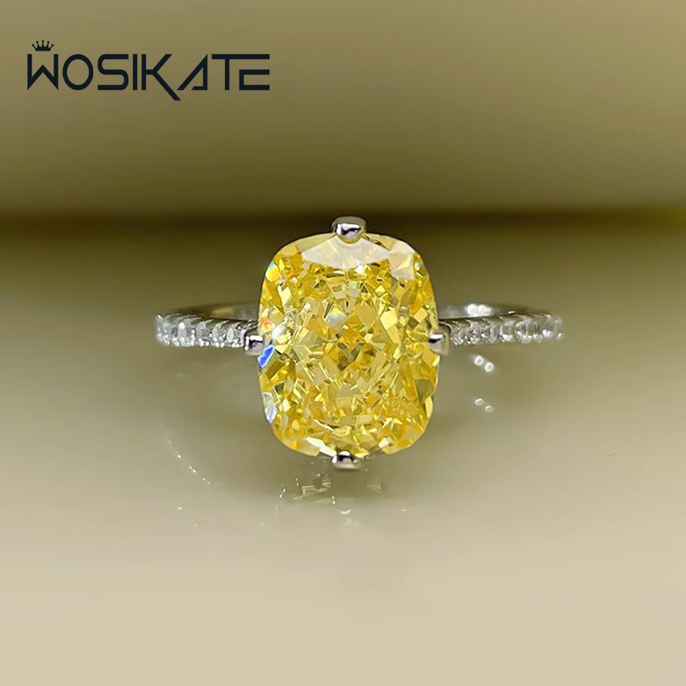 

WOSIKATE натуральная 100% стерлингового серебра 925 пробы набор когтей с желтым циркониевым кольцом для женщин роскошное обручальное кольцо ювелирные изделия