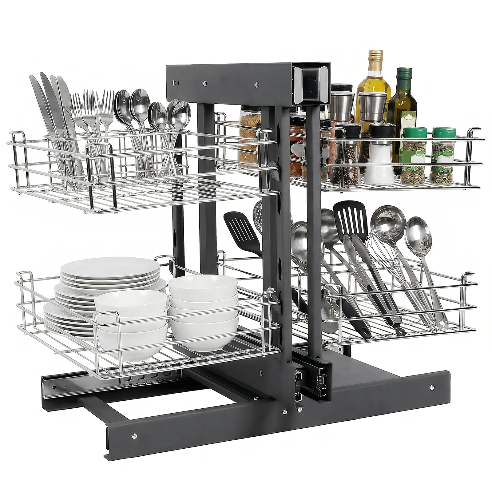 

Dual Tier Pull-Out Basket Left Open & Right Open Compatible Hanging Cabinet Lifting Basket for Blind Corner Kitchen Or Bathroom