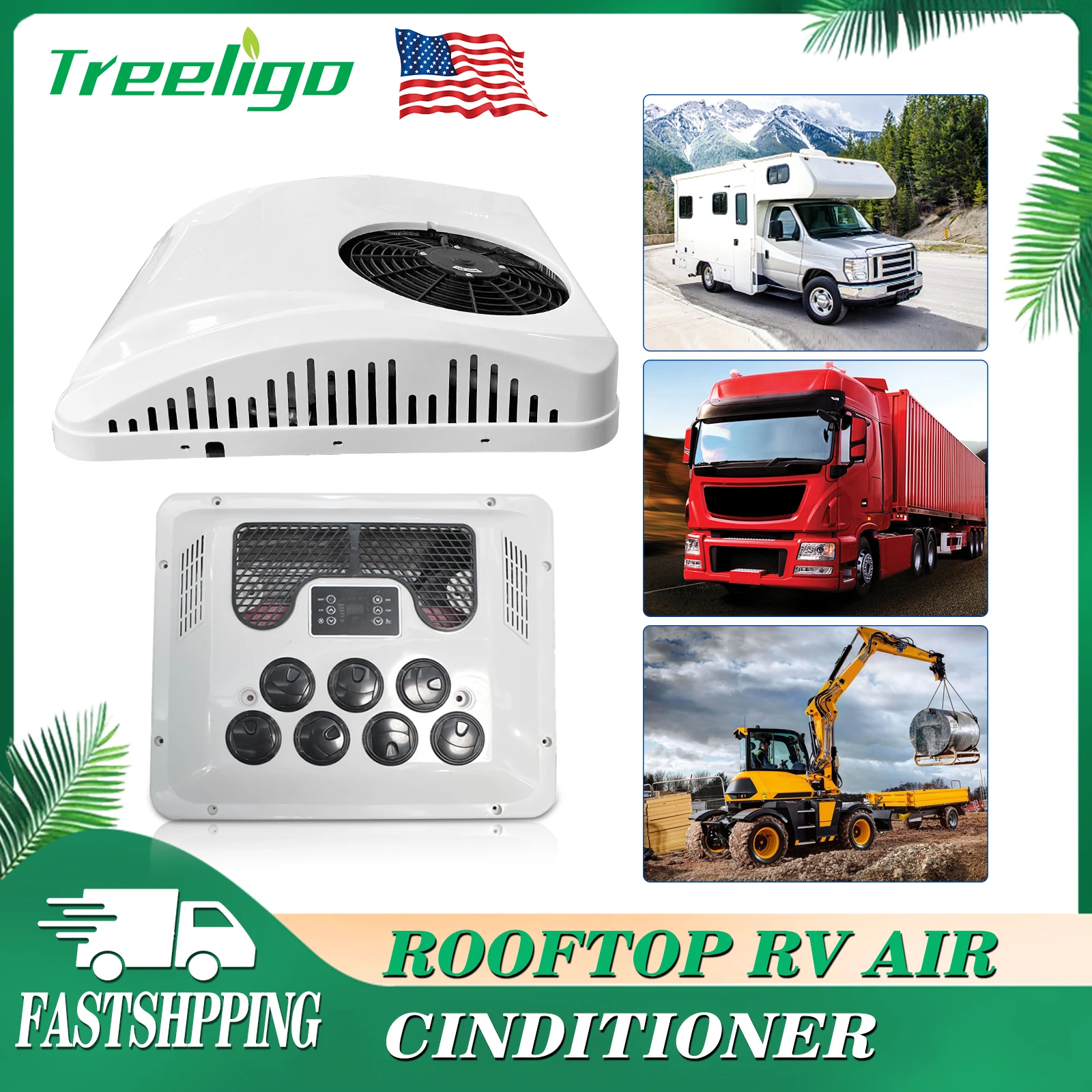 Treeligo Electric RV roof Air Conditioner 12V Heat and Cool RV Rooftop Car Parking ac 24V for Truck Camper Van Caravan Motorhome