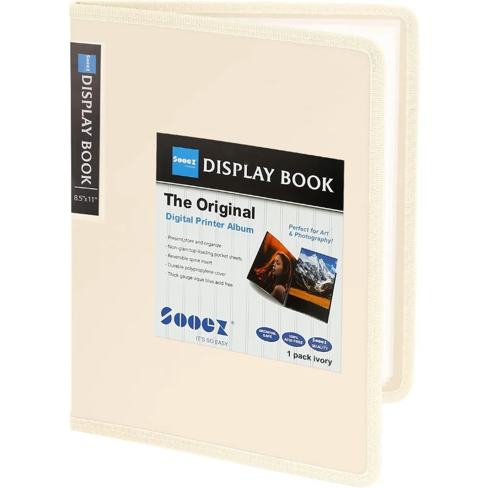 

30-Pocket Binder with Plastic Sleeves 8.5x11 (Ivory), Heavy Duty Art Portfolio Folder with Clear Sheet Protectors, Display 60 P