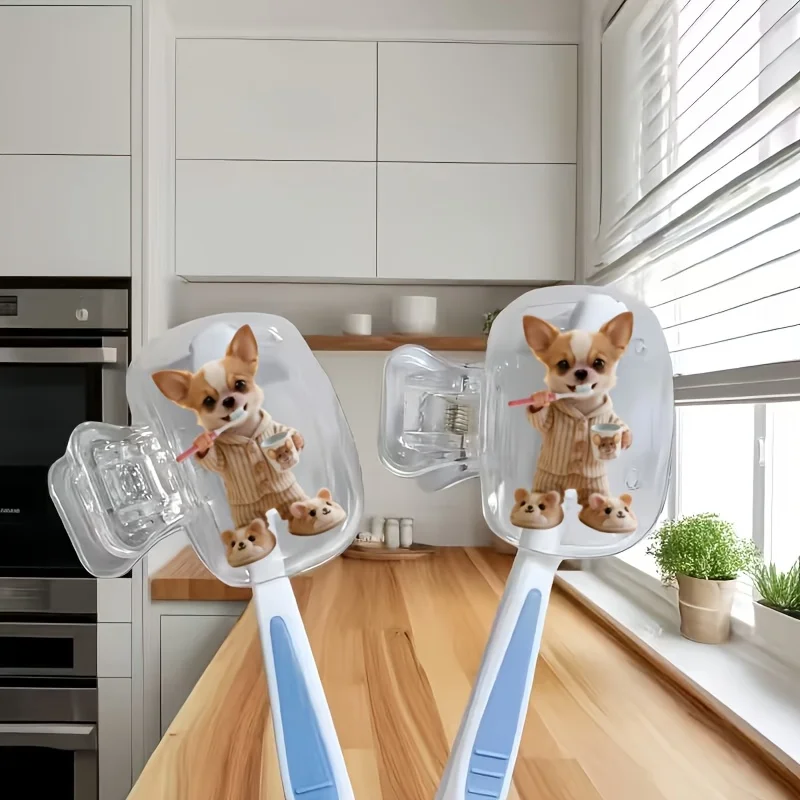 Brown & White Chihuahua with Pajamas 2pcs Toothbrush Holder Portable Combination Set for Home & Travel Use Storage Box Bathroom