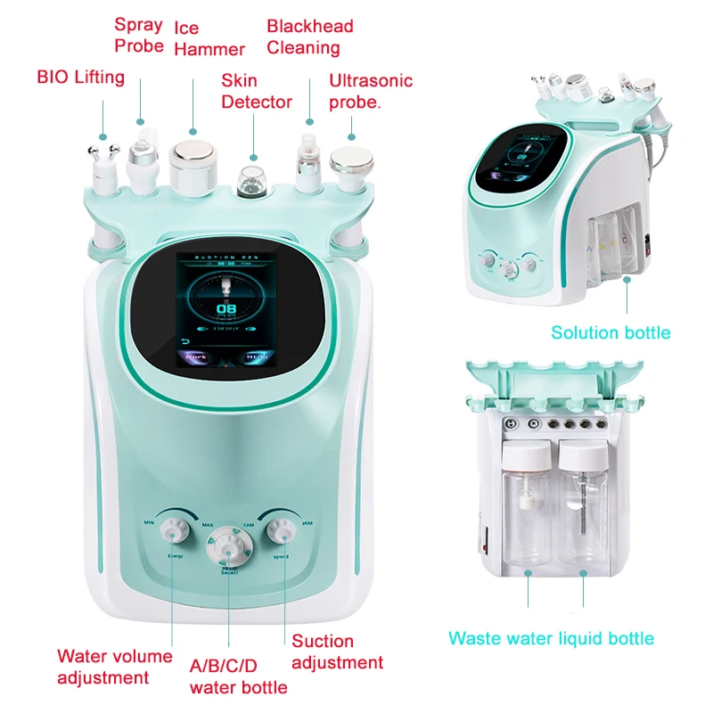 6IN1 Hydrogen Oxygen Water Aqua Peeling Machine Injector Face Skin Rejuvenation Lifting Cleaning Blackhead Removal Skin Detector