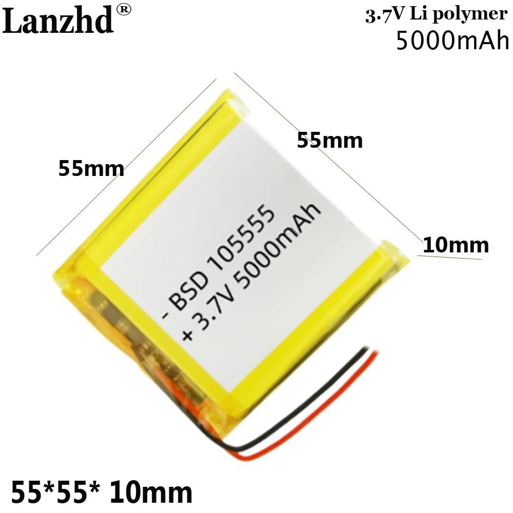 3.7V polymer battery  For LED lamp battery power bank device charging square soft-pack battery 5000mAh 105555