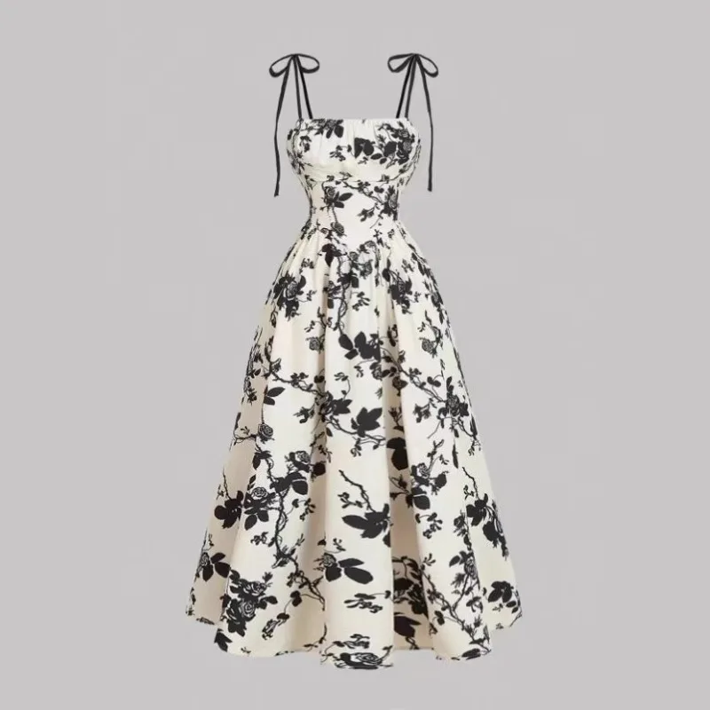UNITIM Vestido largo floral de verano con estampado floral, elegante para oficina, fiesta, casual, sin mangas, corte A, para mujer