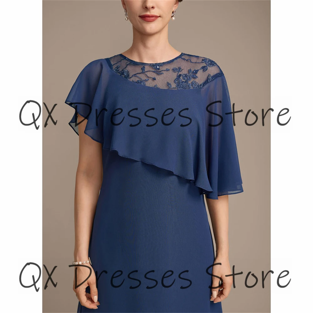 Customized Simple elegant Chiffion women high quality Dress elegant wraps A-line Crew dress Draped Mother of the bride Dress lac