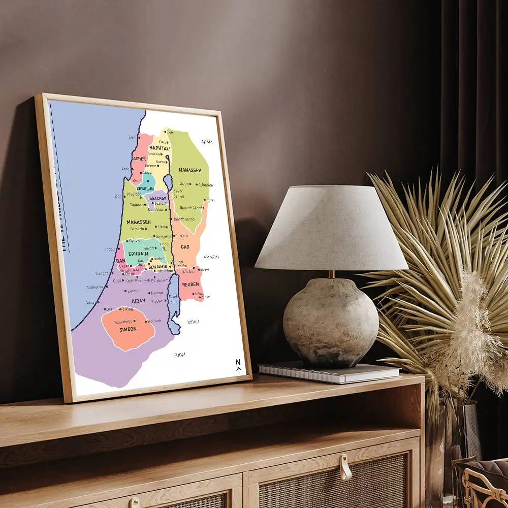 خريطة 12 قبائل من إسرائيل أنيمي الملصقات لزجة الديكور اللوحة جدار الفن ورق الكرافت الأبيض جدار ديكور