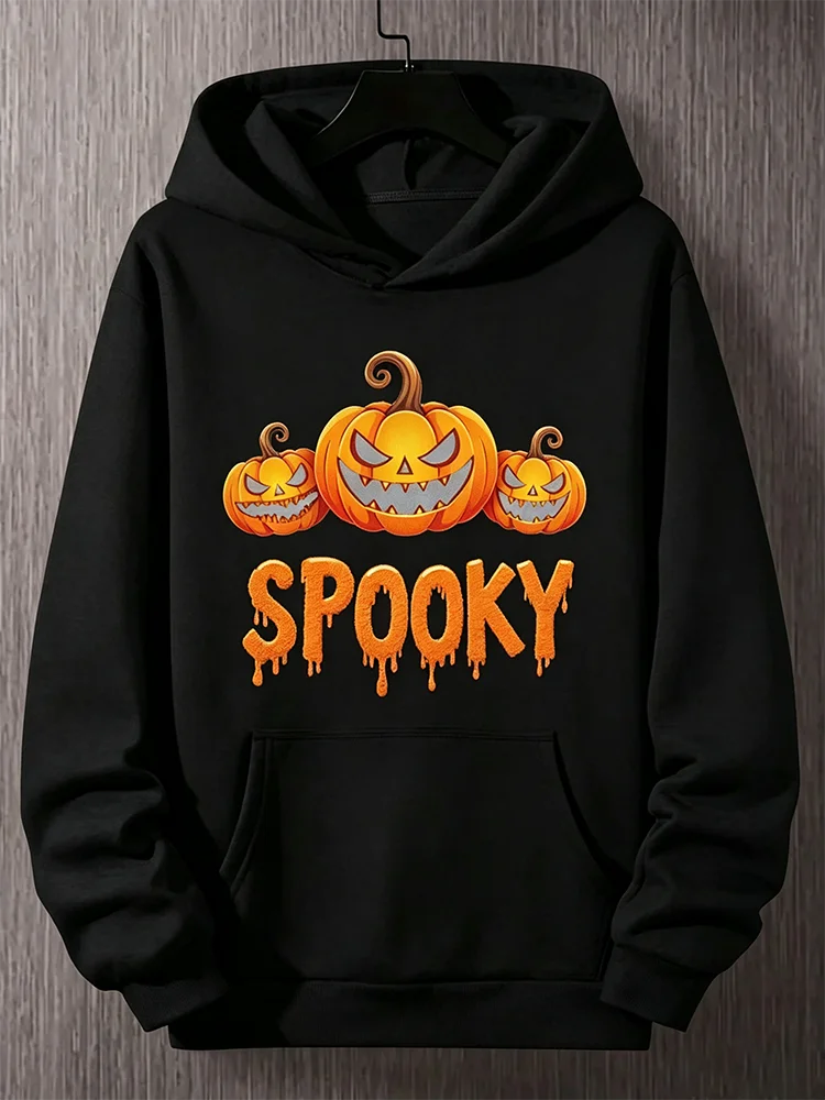 Sudadera con Capucha Holgada ParejasColor Gris ClaroDiseño Calabaza Luminosa Malvada Halloween para el Día de los Muertos