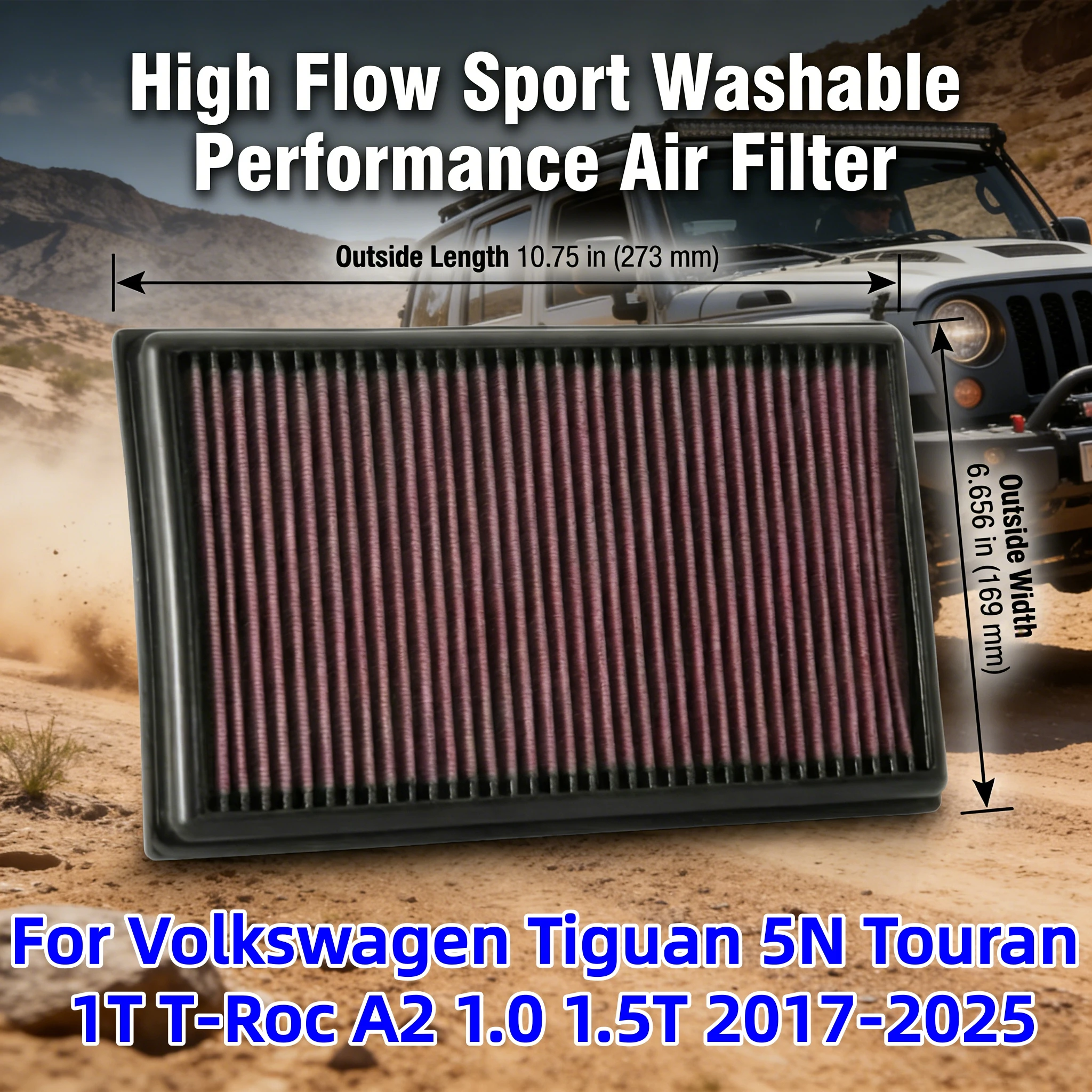 

For Volkswagen Tiguan 5N Touran 1T T-Roc A2 1.0 1.5T 2017-2025 High Flow Sport Washable Performance Panel Air Filter Replacement