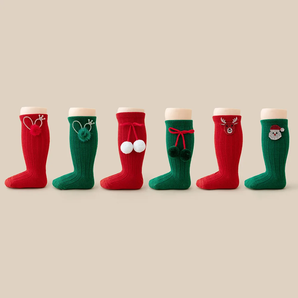 

Christmas Baby Girl Knee High Socks with Rhinestone Reindeer/Sanat Soft Comfortable Socks Holiday Stockings