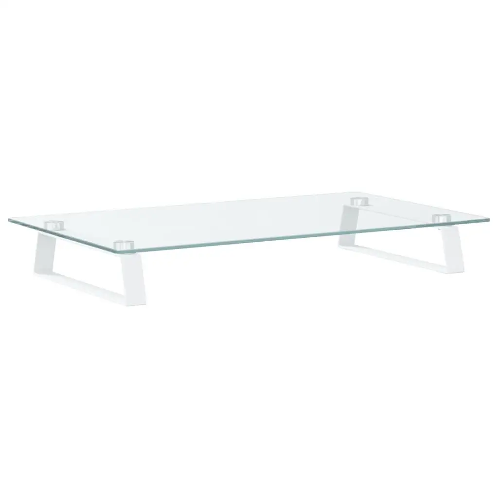 Stylish White Monitor Stand 23.6x13.8x3.1 - Tempered Glass & Metal Design for Ergonomic Desk Setup