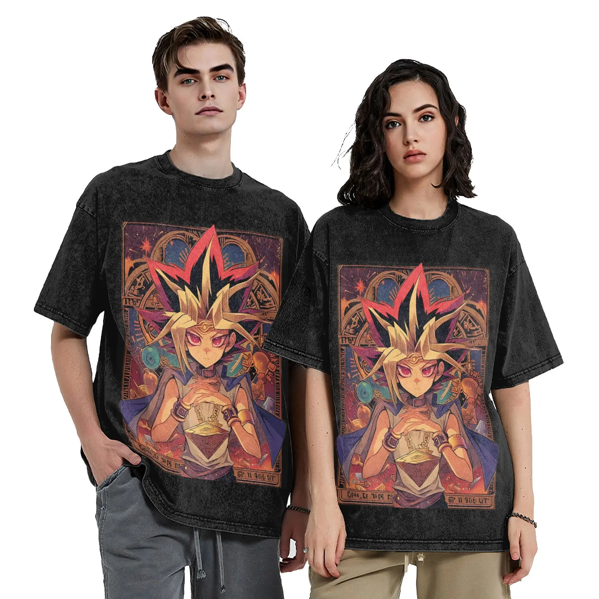 Yu Gi Oh Pharaoh Anime Vintage Washed T Shirts Men Women's Pure Cotton Unique T-Shirt Round Neck  Tees Short Sleeve Clothes