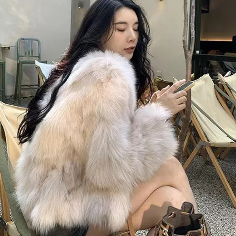 Veste coréenne élégante en fausse fourrure pour femme, manteau épais et chaud, manches longues, décontracté, col rond, bureau, vêtements d'extérieur courts, automne hiver