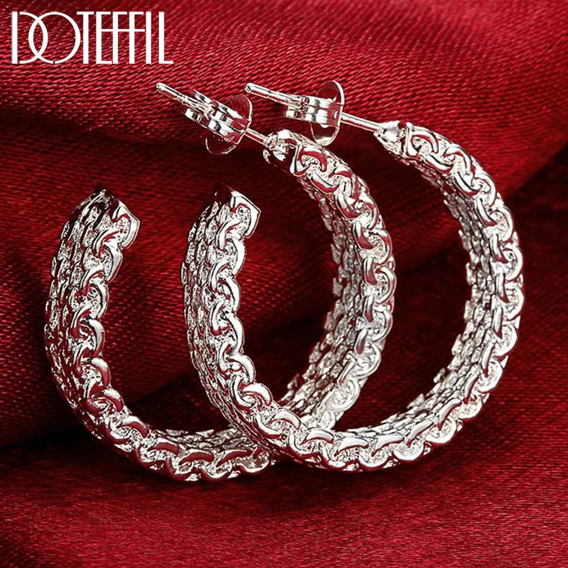 

DOTEFFIL 925 Sterling Silver Round Net Mesh Earring Women Party Gift Fashion Charm Wedding Engagement Jewelry