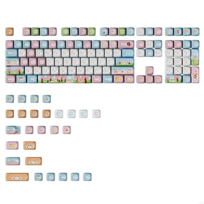 

Набор колпачков с профилем CORA PBT OQO, 135 клавиш, весенняя колпачок с милой пандой для таможенных клавиатур