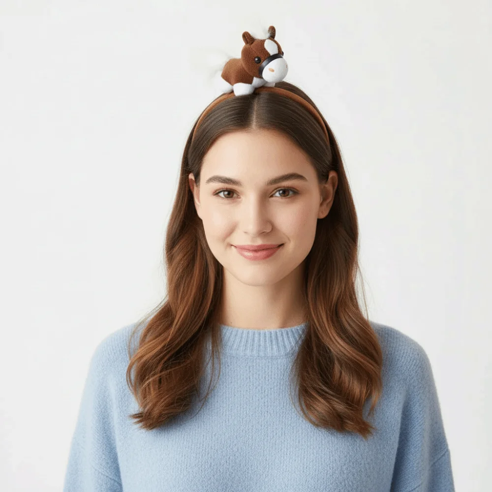 Niedlicher Cartoon-Pferdehaarreifen, Maskottchen, Pony, Pferd, Stirnband, viel Glück, Kopfbedeckung, Kopfbedeckung, Party-Dekoration