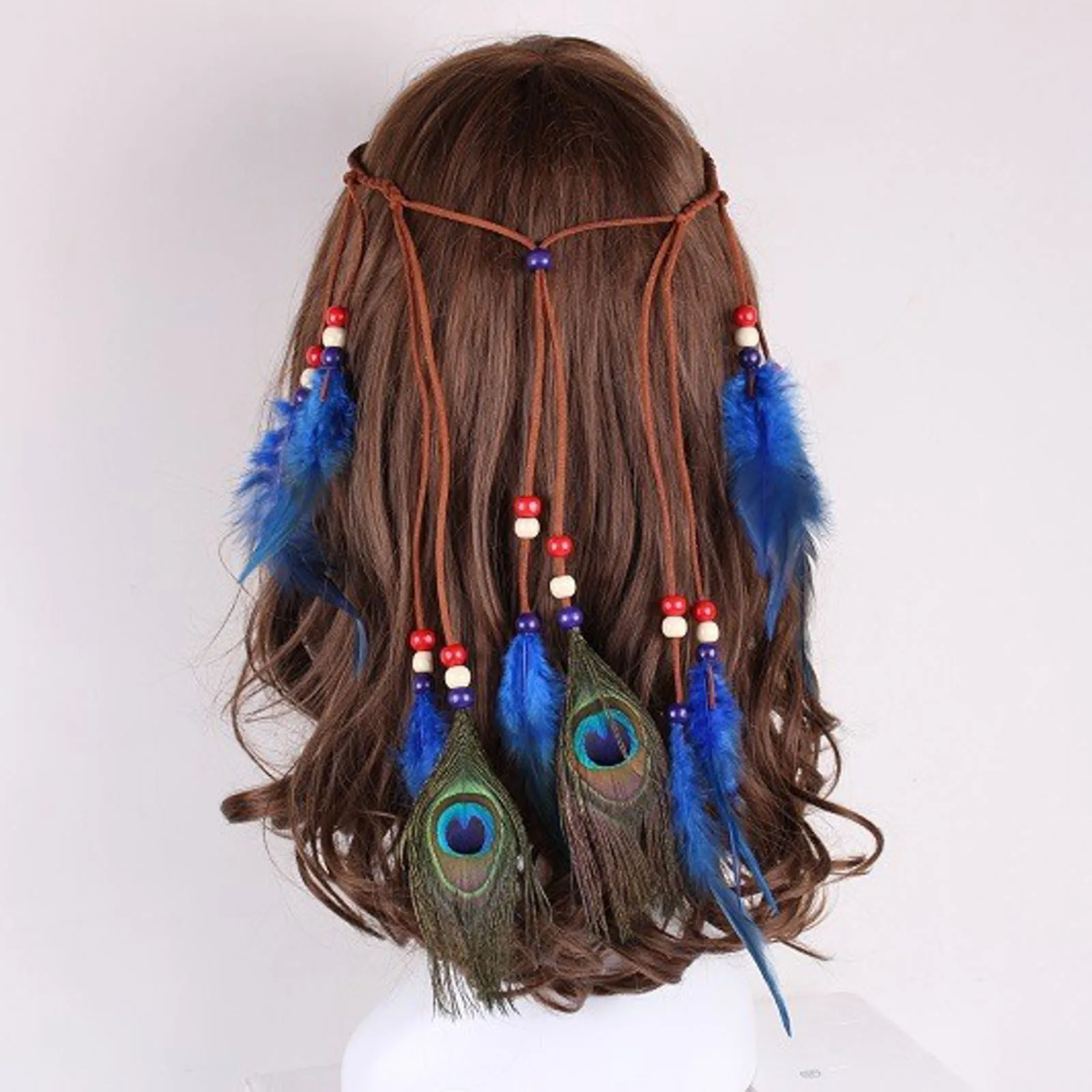 Festival Headdress Boho Extensions Feather Hair Rope Indian Hippie Headpieces Headband Headwear Novelty Hairclips