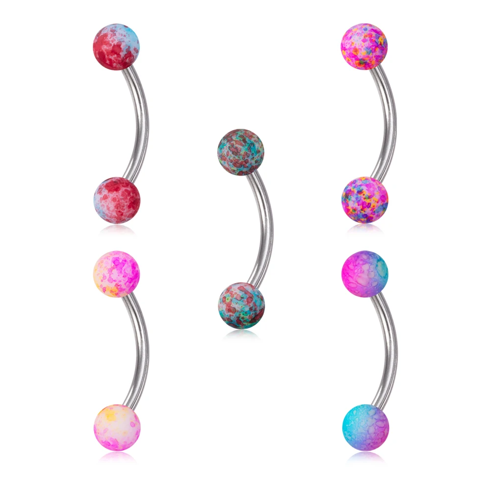 Wholesale 10mm Mottled Colorful Eyebrow Piercing Jewelry Curved Barbell Acrylic Ball Surgical Steel Navel Rook Cartilage Earring