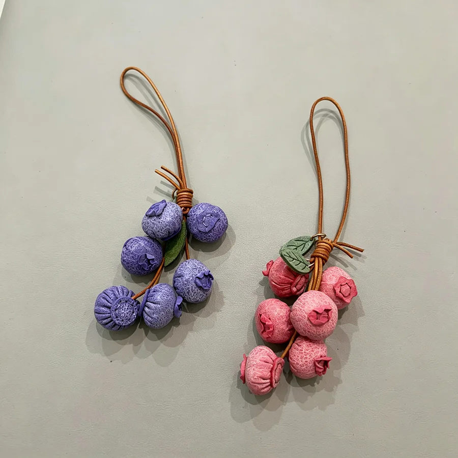 Blueberry Handmade Top Layer Cowhide Bag Charm Atmosphere Sense Gift Hanging Decoration Belt Floral Polka Dot Bag Pendant