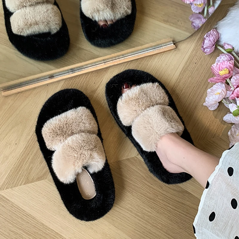 Med Shoes Woman\'s Slippers Flock Luxury Slides Fur Flip Flops Platform 2024 Designer Plush Soft Flat with fur Rome Rubber Fashio