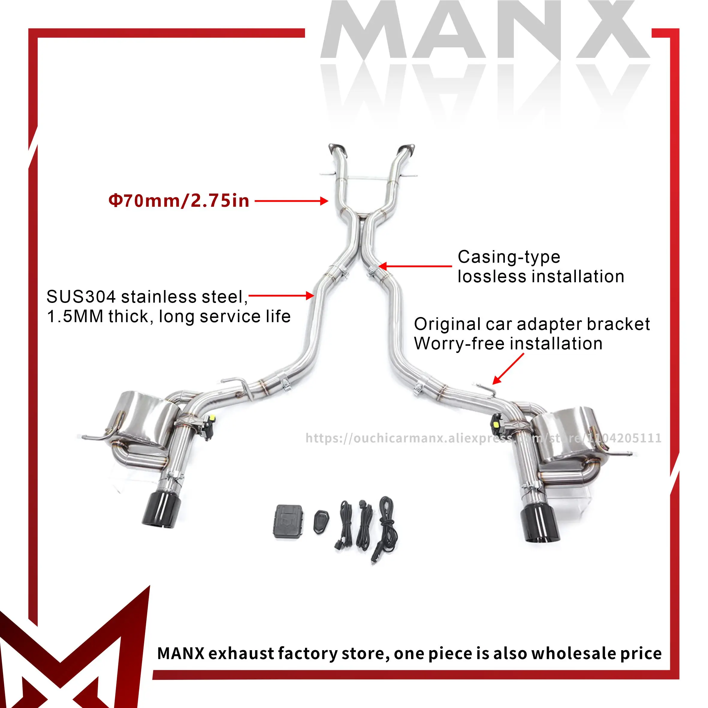 

For Jeep Grand Cherokee 6.2L 6.4L Car Exhaust system Stainless steels Catback Performance exhaust pipe with remote control valve