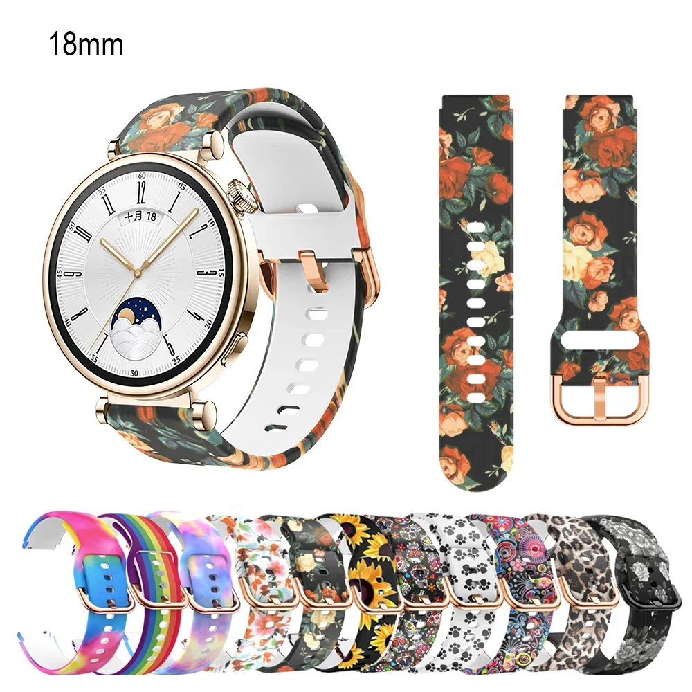 

Watchband strap for Huawei Gt4 41mm Official Strap Red Rose Print Women Silicone Accessories 18mm Cute Band for Gt4 41mm 18mm