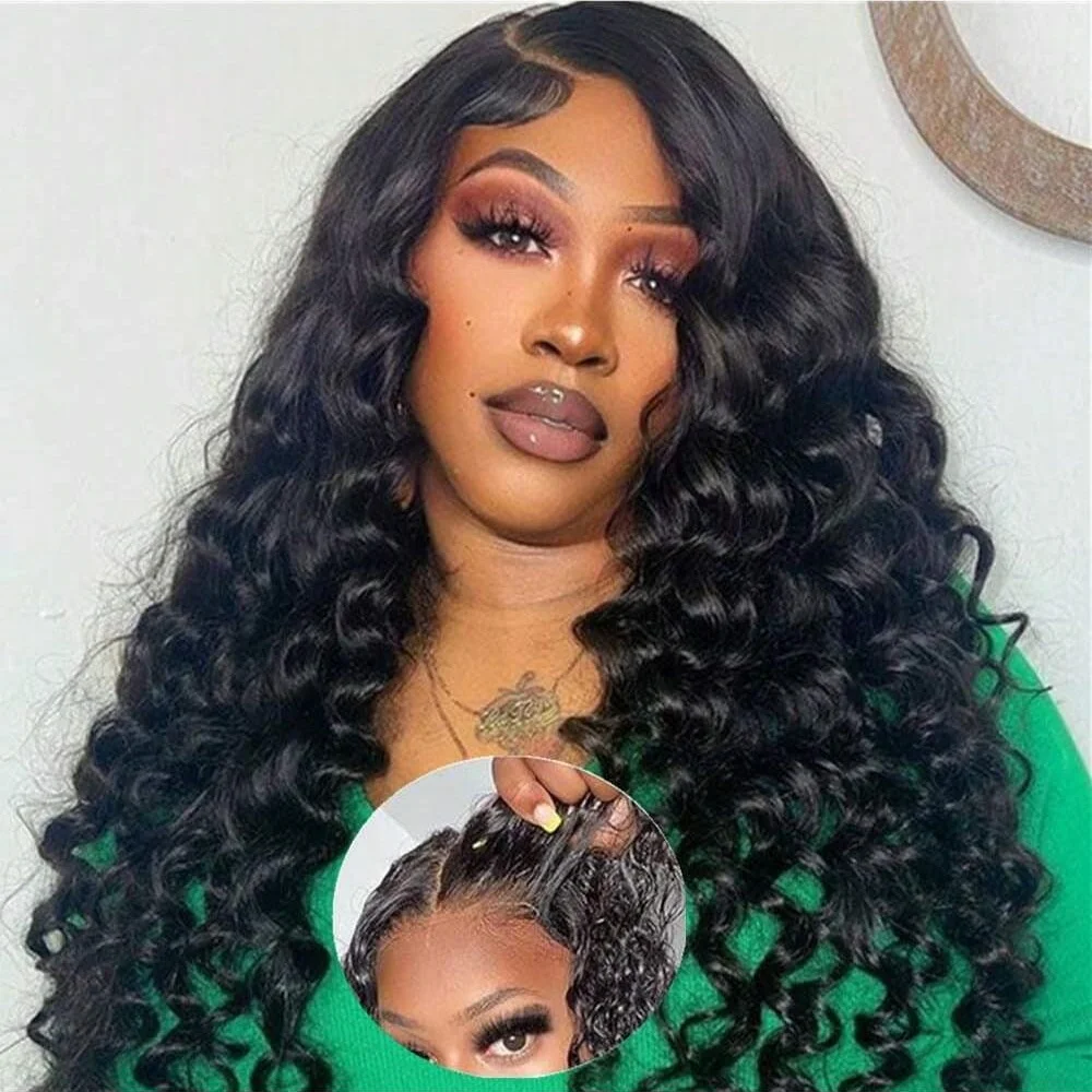 Wear&Go 6X4 200% Density Glueless Deep Wave Human Hair Wig Transparent Lace Pre Plucked Wig Ready To Wear 5x5 Lace Closure Wig