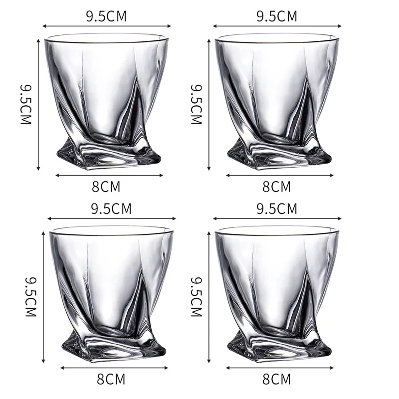 4pcs Set Water Cup Creative Geometry Glass Whiskey Foreign Wine Cup Twisted Grain Coffee Cocktail Tea Cups Transparent Drinkware