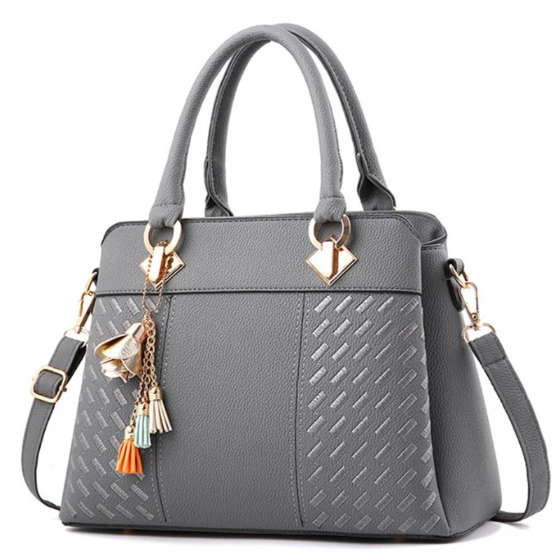 Fashion Black Lady Simple Hand Bags Women Handbags Tassel PU Leather Totes Bag Top-Handle Embroidery Crossbody Bag Shoulder Bag image 2