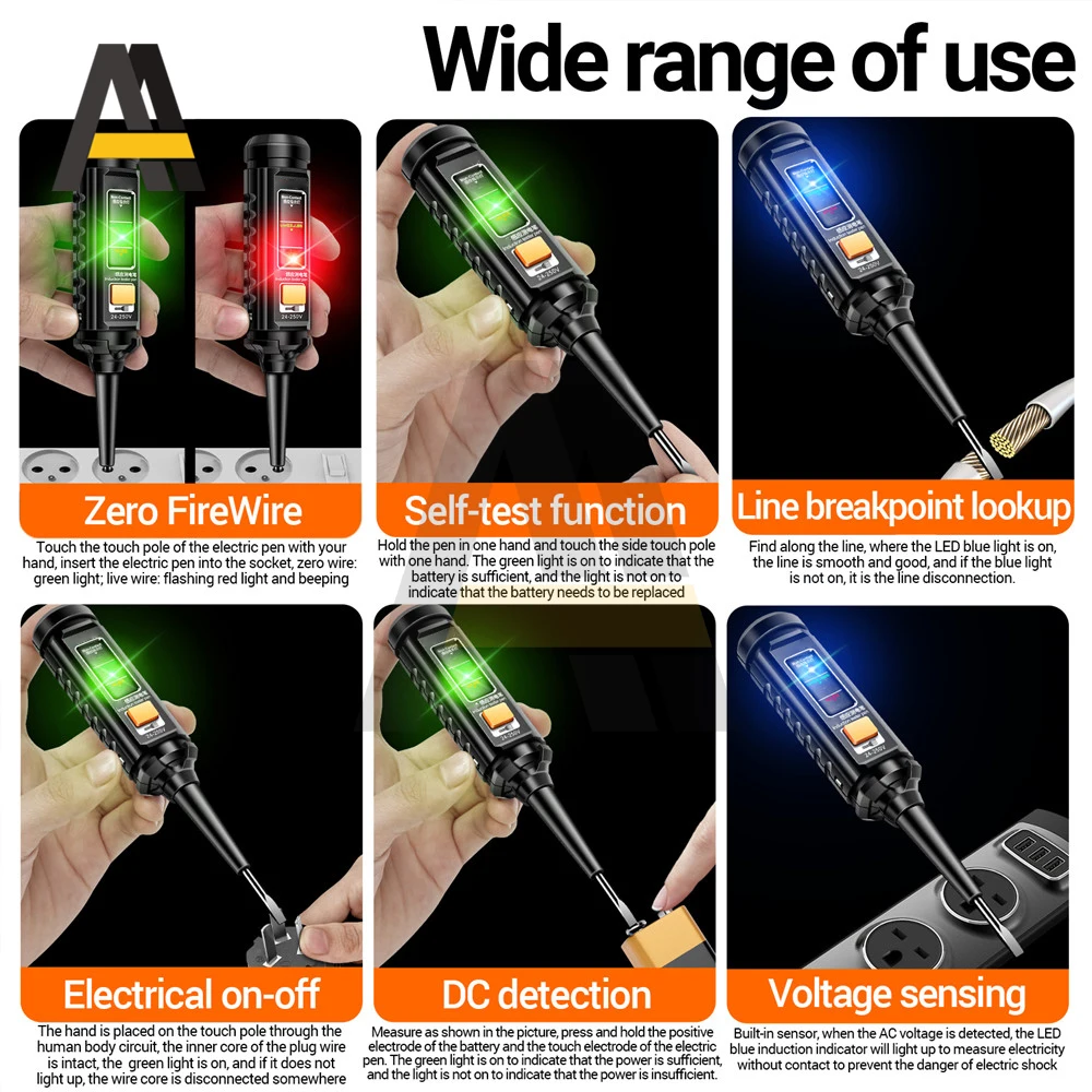 AC 25-250V Multifunctional Line detection Flat Screwdriver Pen Zero Live Wire Recognition Electrical On/Off Detector Tool