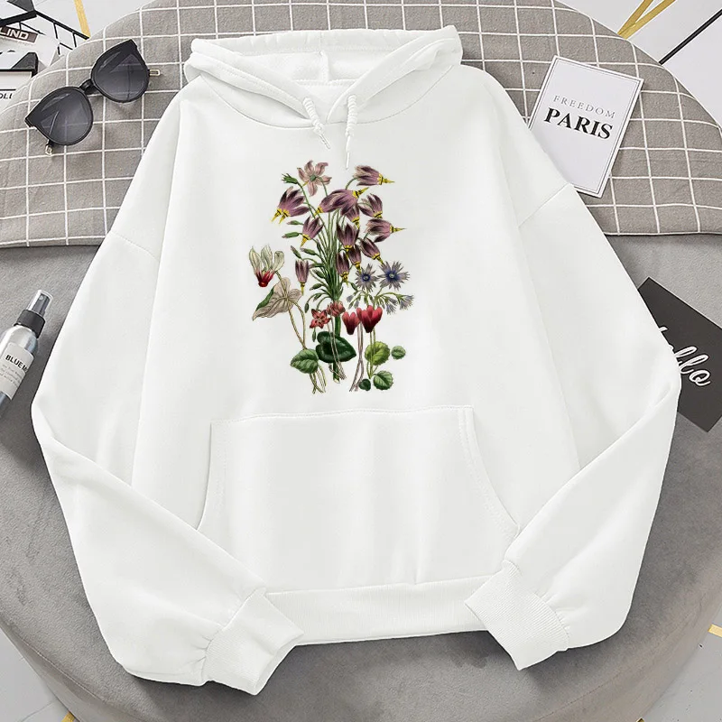 Autumn Winter Women Harajuku Hoodies Plant flower Sweatshirt With Pocket hoodie Long Sleeve Turtleneck Fleece Girls Pullover Top