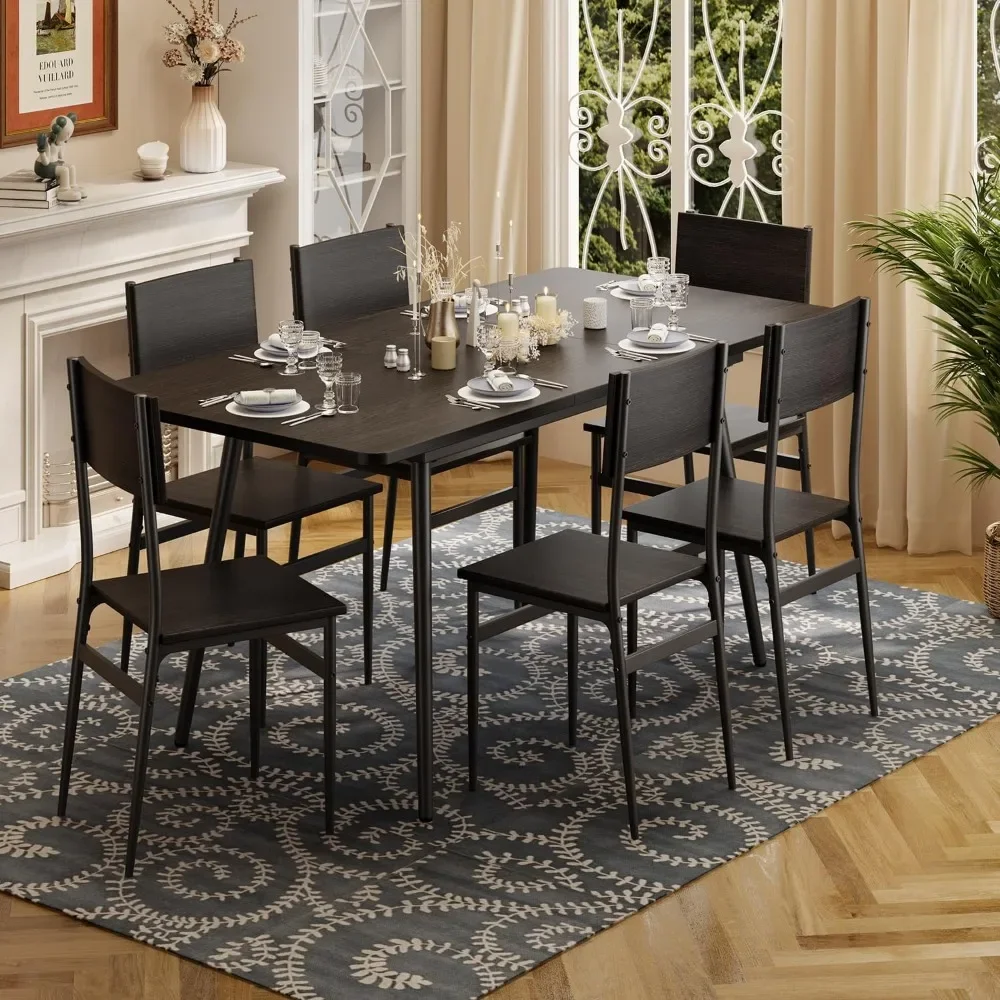 7-piece Dining Table, Suitable for 4-6 Inch and 63 Inch Large Expandable Dining Tables, Modern Style Restaurant Set