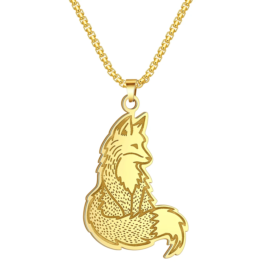 CHENGXUN Stainless Steel Fox Pendant Necklace for Women Girls Animal Charm Neck Chain Collar Animal Lovers Jewelry Unisex Gift