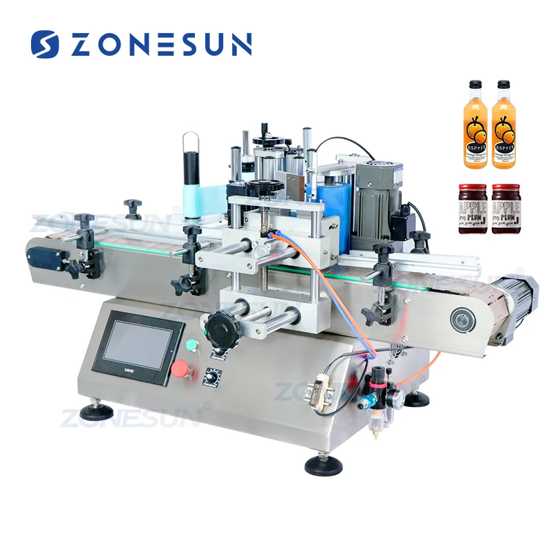 ZONESUN Automatic Essential Oil Plastic Bottle Label Sticker Tabletop Double Side Round Bottle Labeling Machine With Date Coder