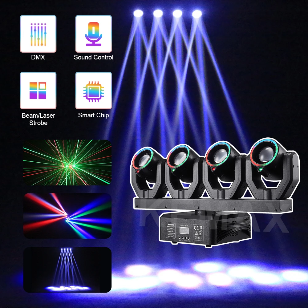 

150W Moving Head Beam Disco Light 4-Head Remote Control Rotating Strobe Party DJ Stage Effect Equipment For Event Club Christmas