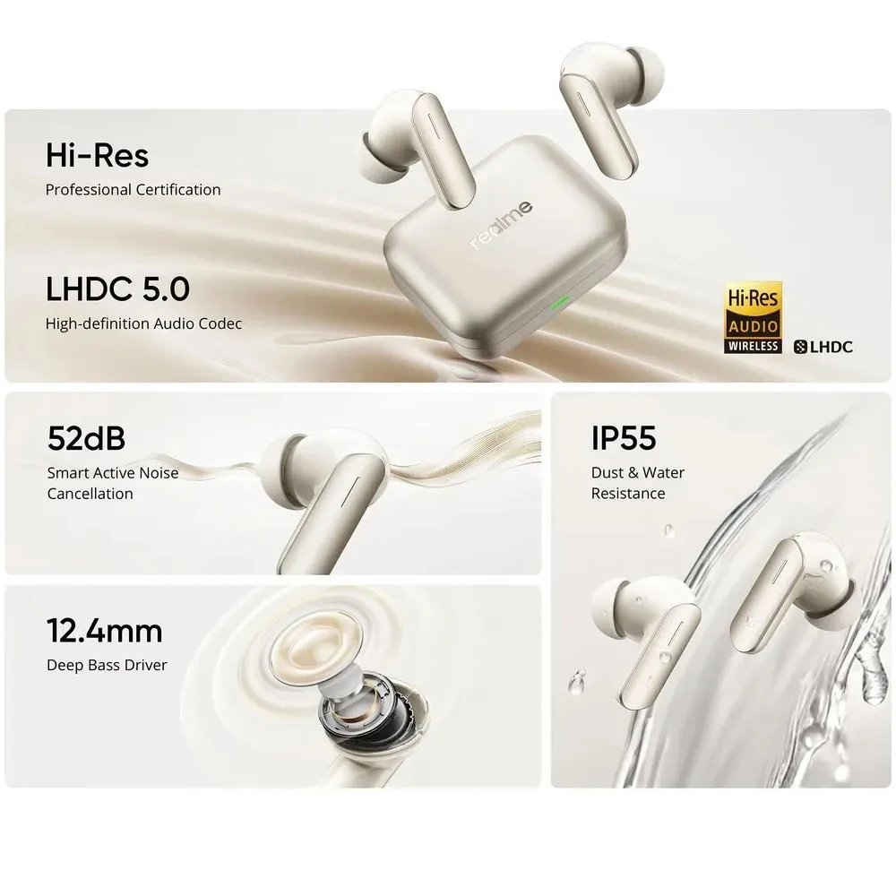 سماعة أذن لاسلكية Realme Buds Air 7 إصدار عالمي ، إلغاء ضوضاء نشطة 52dB ، بلوتوث ، عمر بطارية يصل إلى 52 ساعة