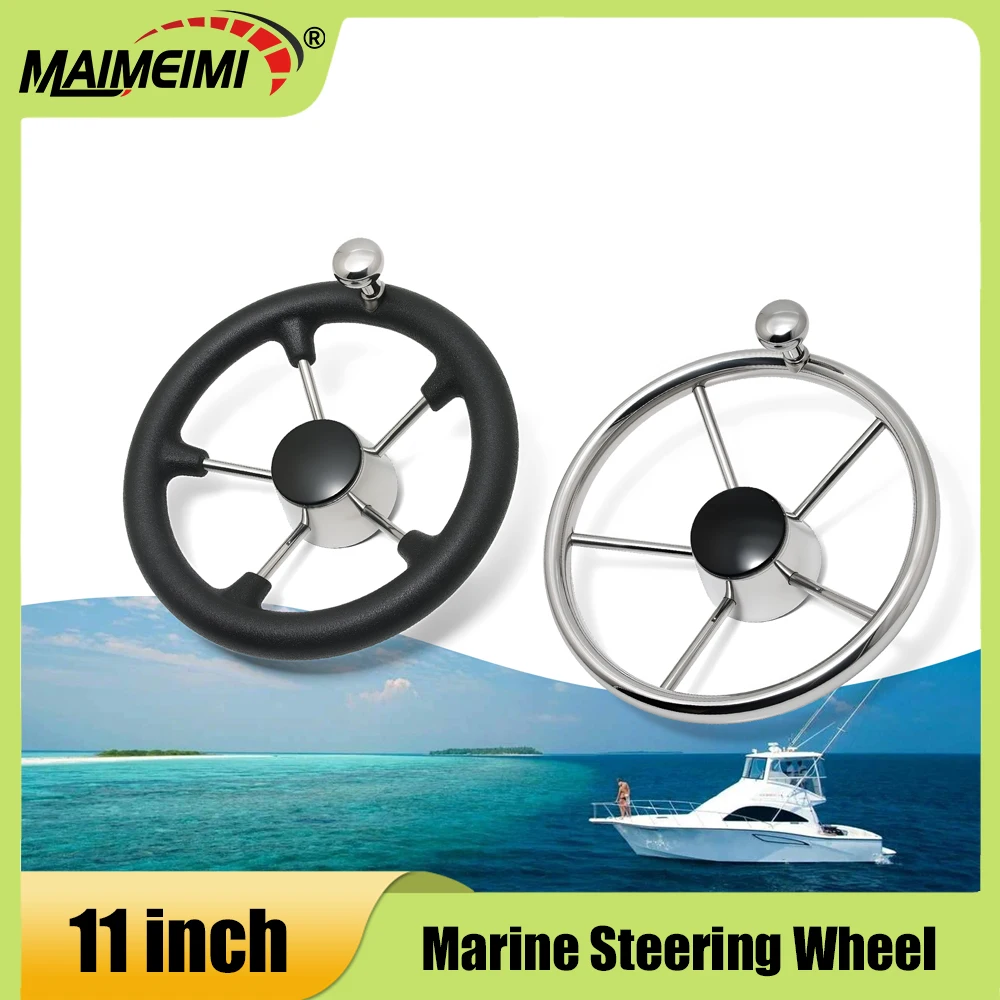 

11 inch Marine Steering Wheel Boat Yachts Accessories Stainless Steel 5 Spoke Destroyer Ship Steering Whee With Turning Knob