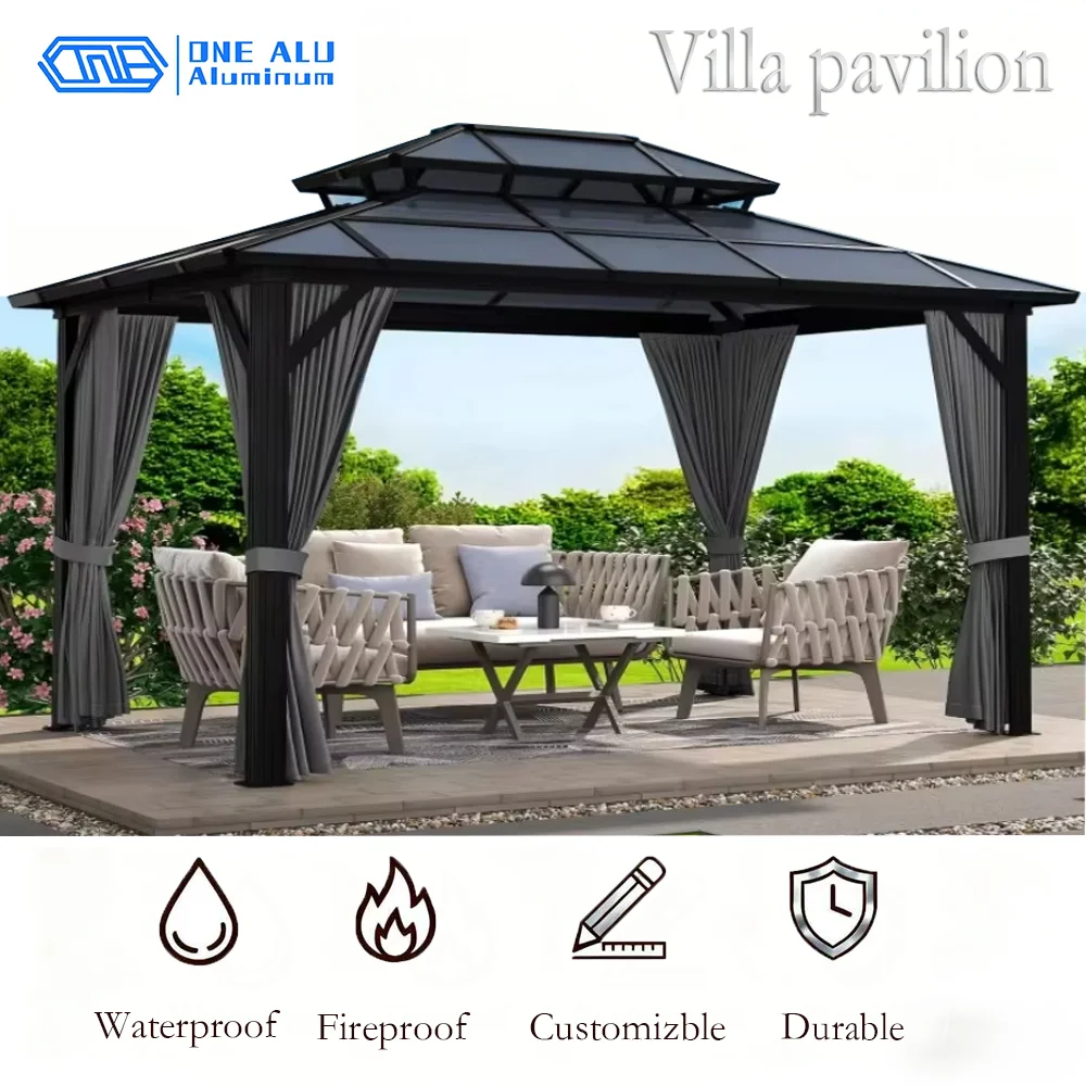 

OneAlu Mobile Garden Gazebo with Retractable Awning - Aluminum Patio Gazebo, UV-Protected Outdoor Sunshade Garden Structure