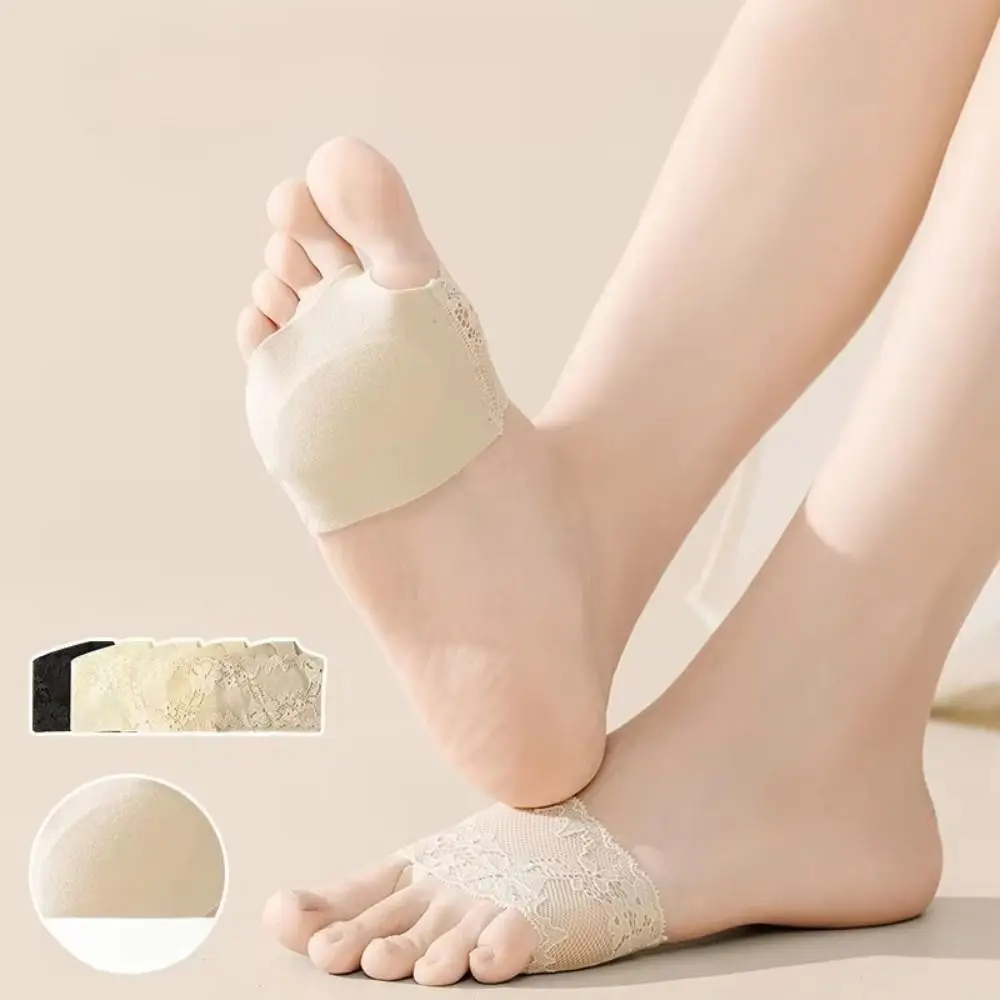 Lace Flower Design Half Palm Sock Cotton Sole Breathable Invisible Sock Non-slip Silicone Half Palm Shape Foot Cushion Insoles